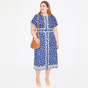 Blue Floral Print Tie-Waist Midi Dress